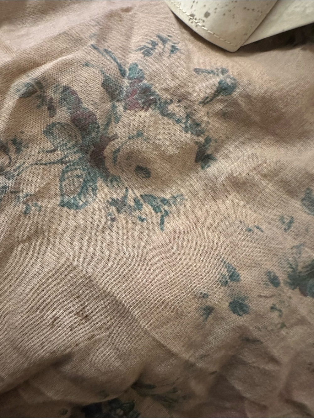 Magnolia Pearl Cream Scarf with Blue Floral Motif and Pink Edge - Picture 2 of 5
